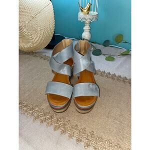 Blue Multicolored Wedge Back Zip size 5M Gwendolyn Leather Upper Wedges